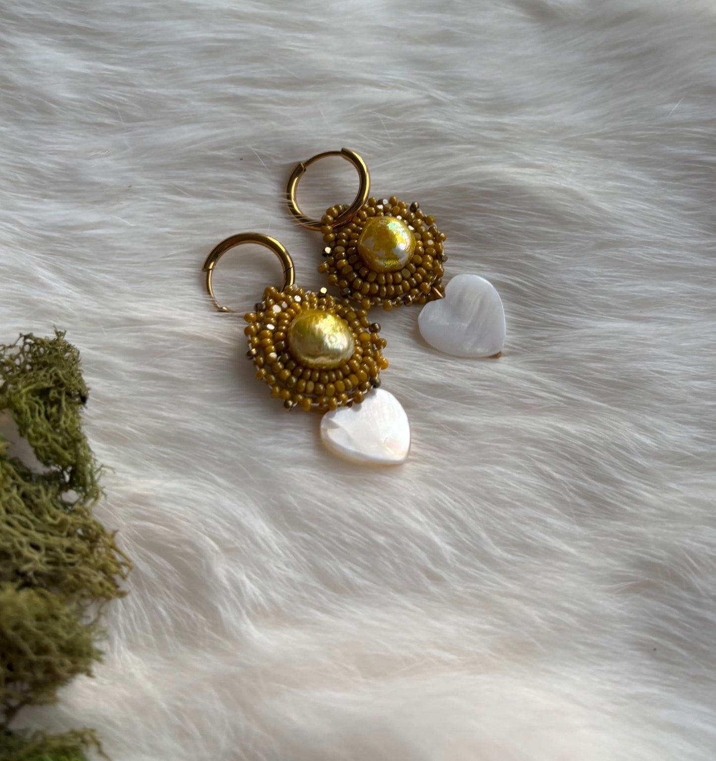 Freshwater pearl & heart shell dangle
