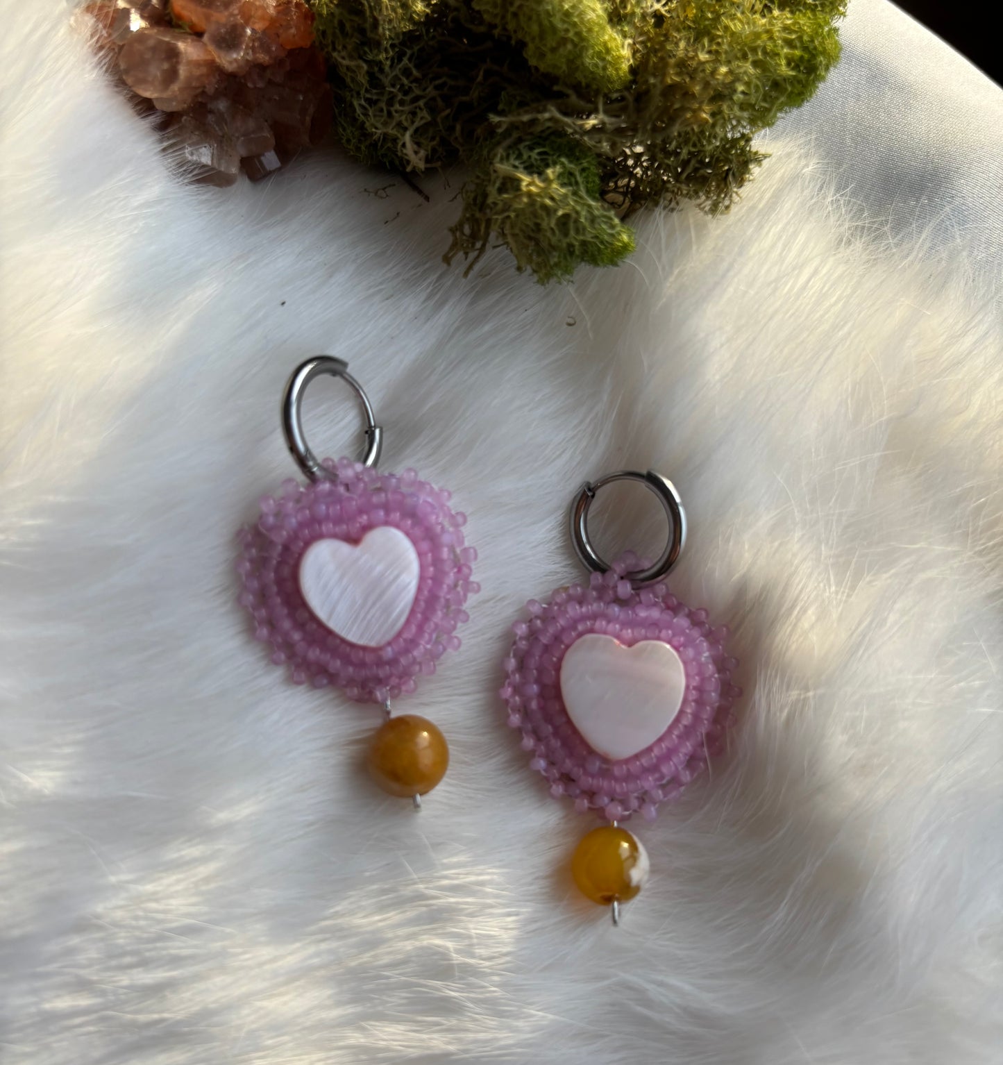 Pink & yellow heart earrings