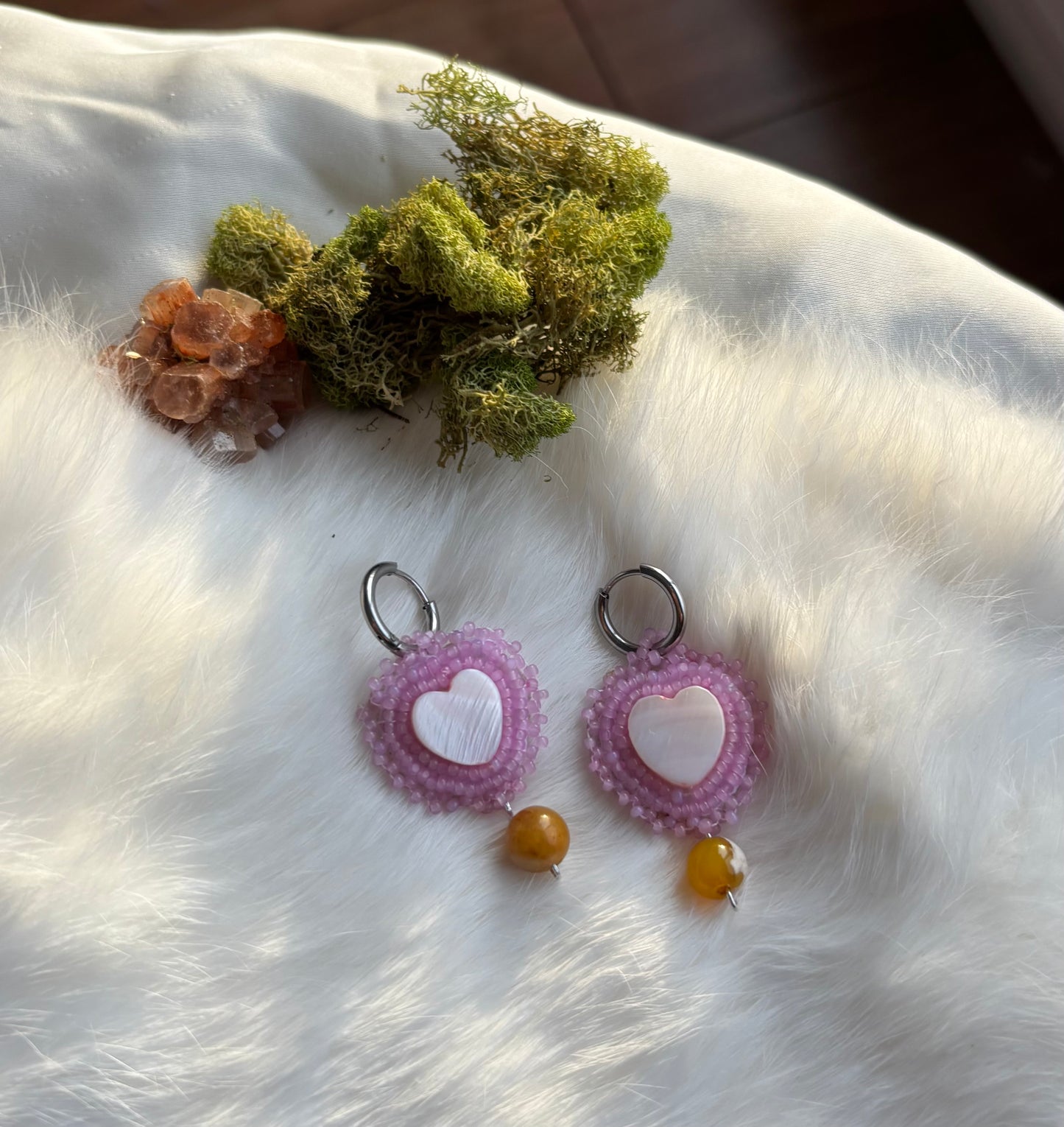 Pink & yellow heart earrings